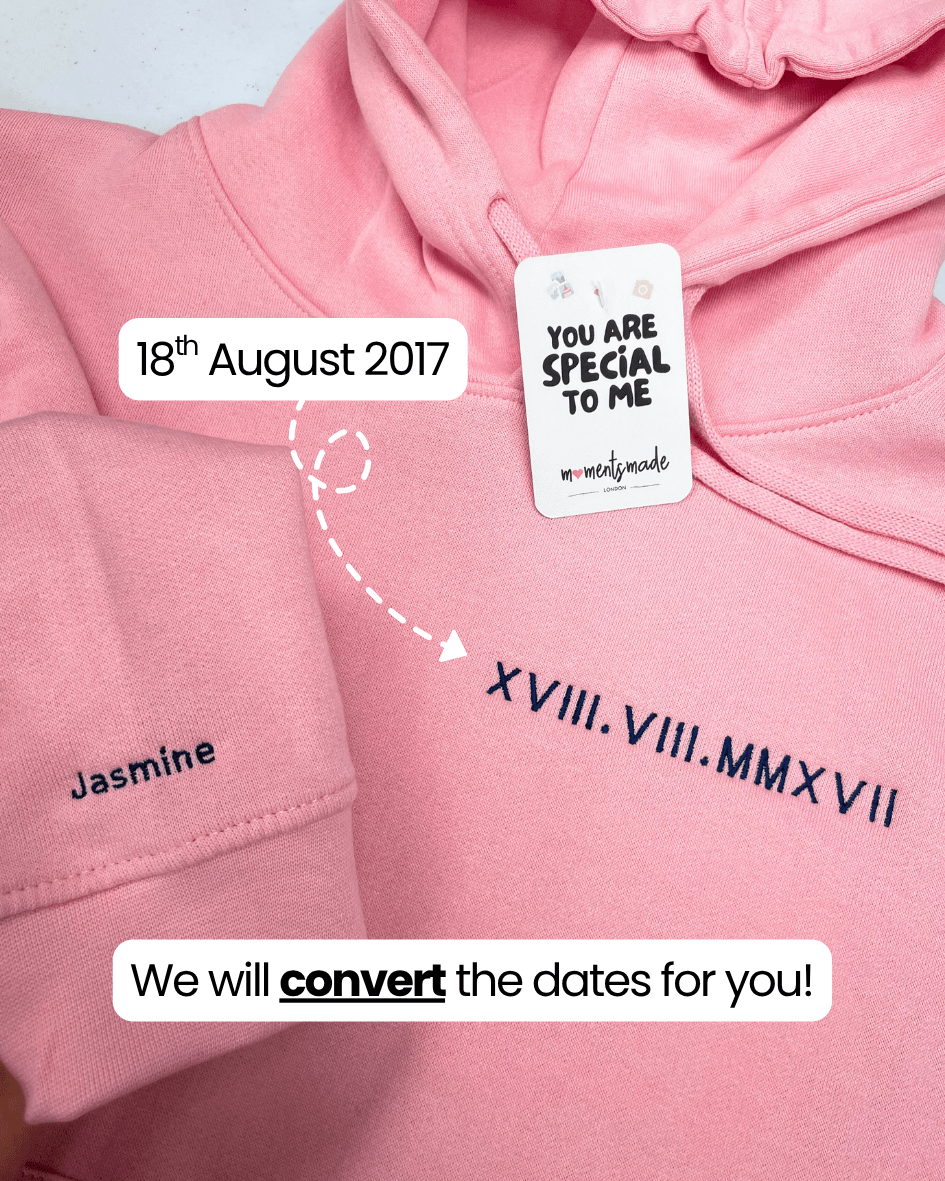 Roman Numeral Dates Embroidered Hoodies & Sweatshirts