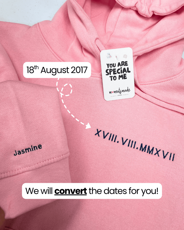Roman Numeral Dates Embroidered Hoodies & Sweatshirts