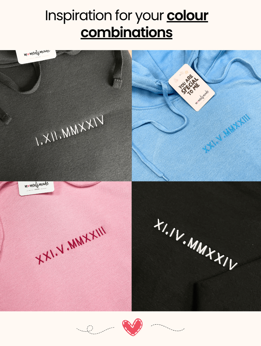 Roman Numeral Dates Embroidered Hoodies & Sweatshirts