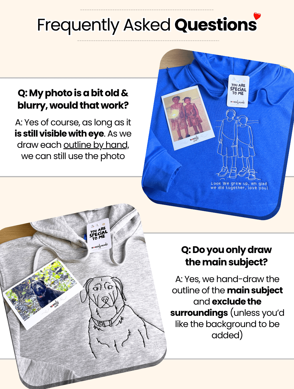 Personalised Hand-drawn Outline Embroidered Hoodies, Sweatshirts & Zip-ups
