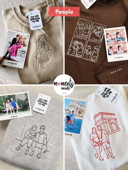 Personalised Hand-drawn Outline Embroidered Hoodies, Sweatshirts & Zip-ups
