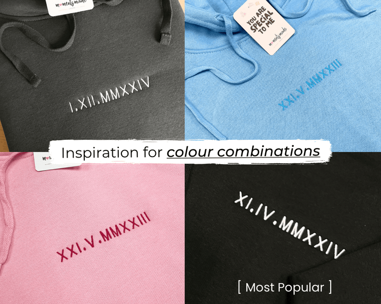 Roman Numeral Dates Embroidered Hoodies & Sweatshirts