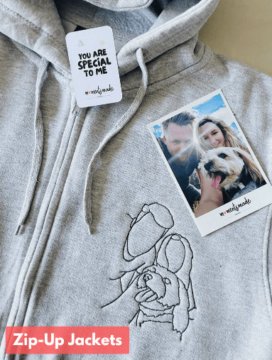 Custom Line Art Portrait From Photo Embroidered Couple Hoodie